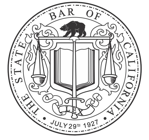 The seal of the bar of california shows a bear , scales of justice , and a book.