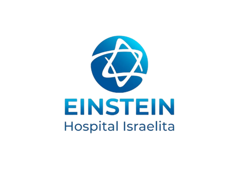 Logotipo do Hospital Einstein Israelita com emblema de estrela azul e texto