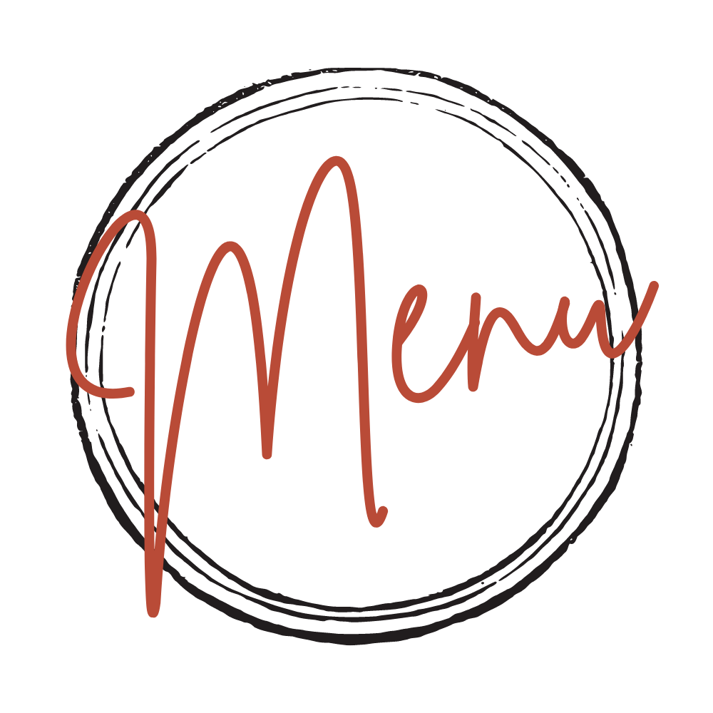 The word menu is written in red in a circle on a white background.