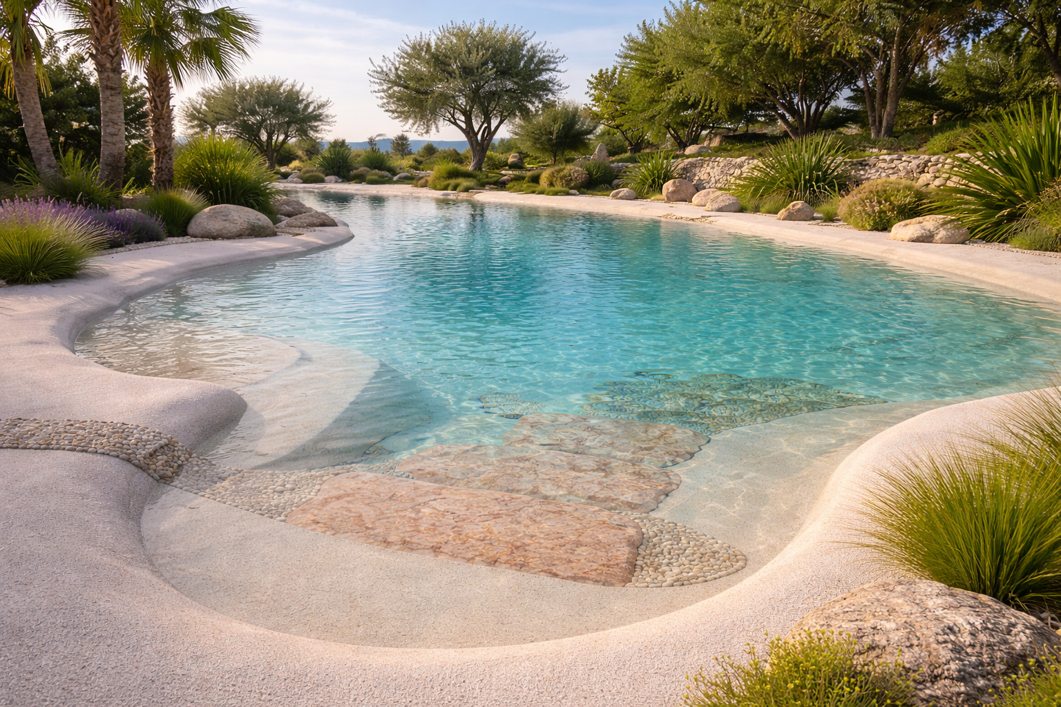 Interno della grotta con acqua turchese, illuminato da luci calde; pareti e soffitto rocciosi.