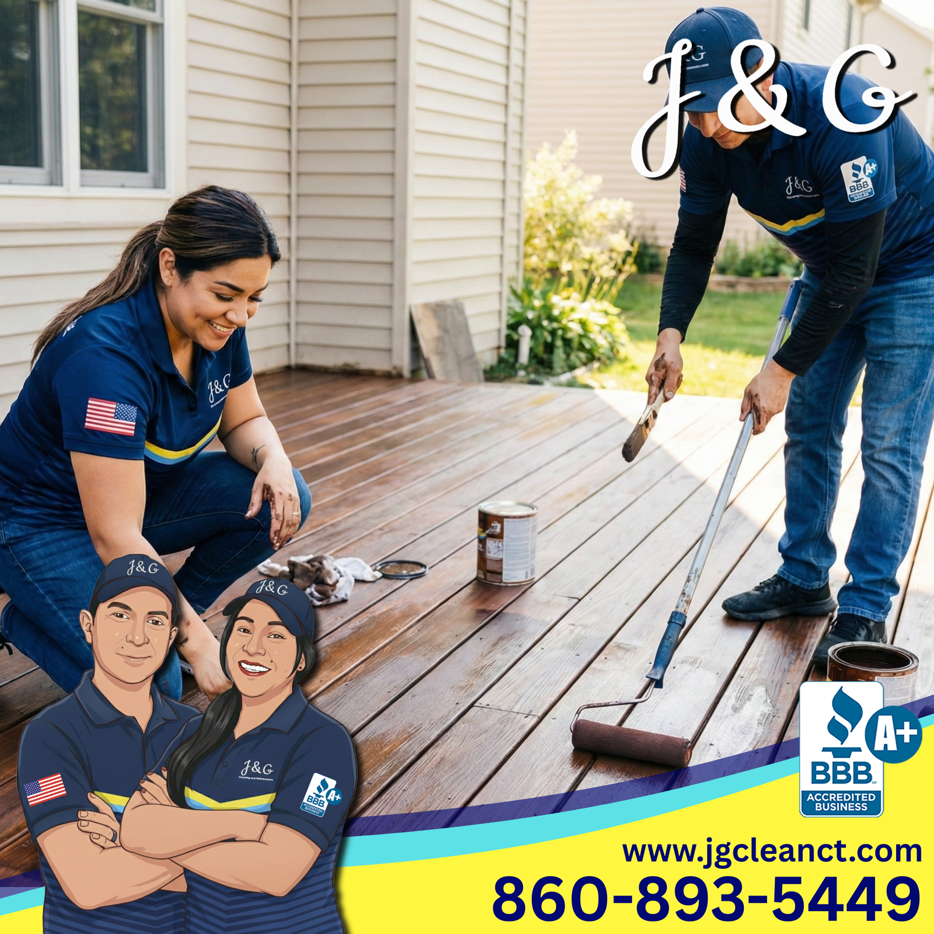 Jaime from J & G Cleaning building a custom deck in Plainville Connecticut