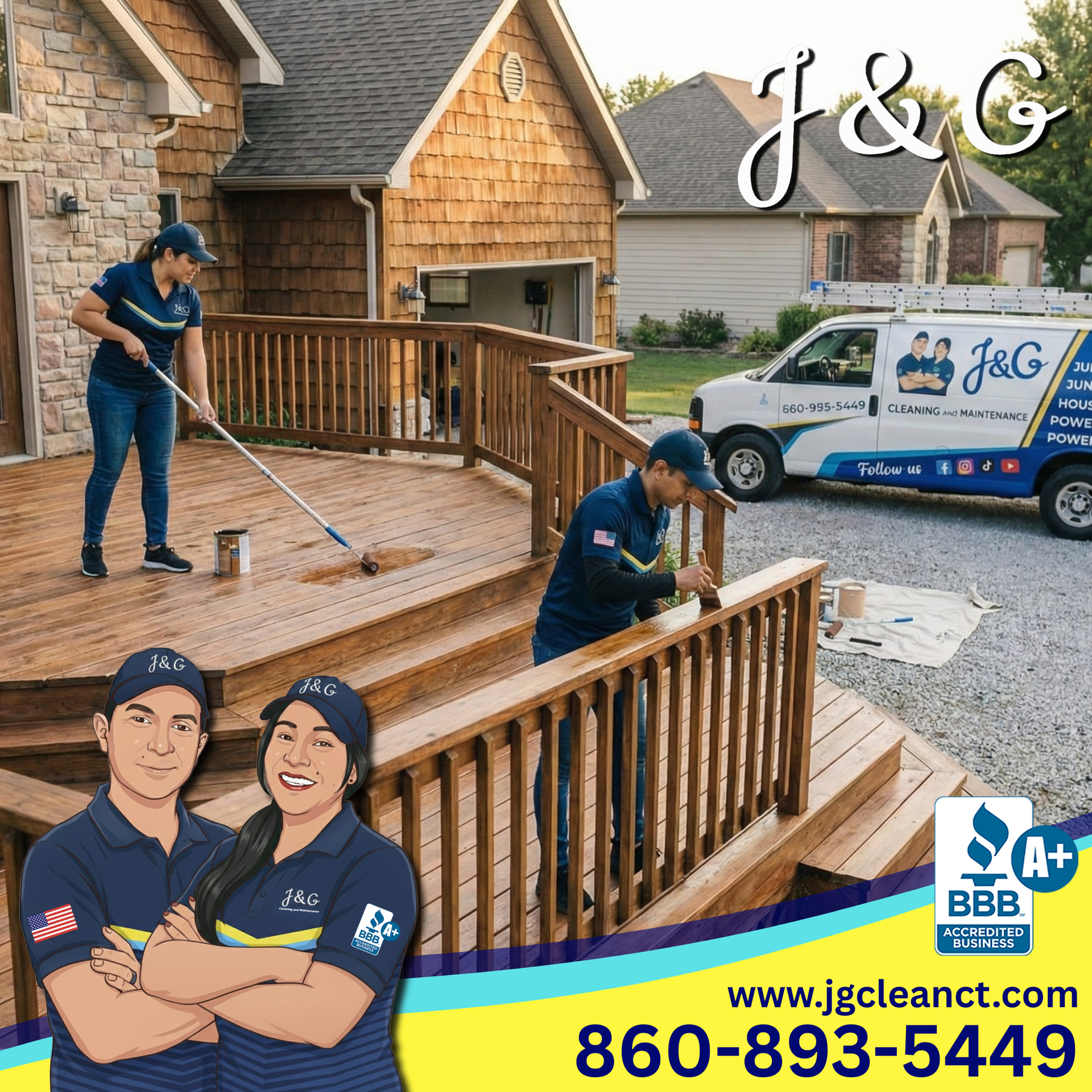 Deck construction project in Southington CT by J & G Cleaning and Maintenance Services