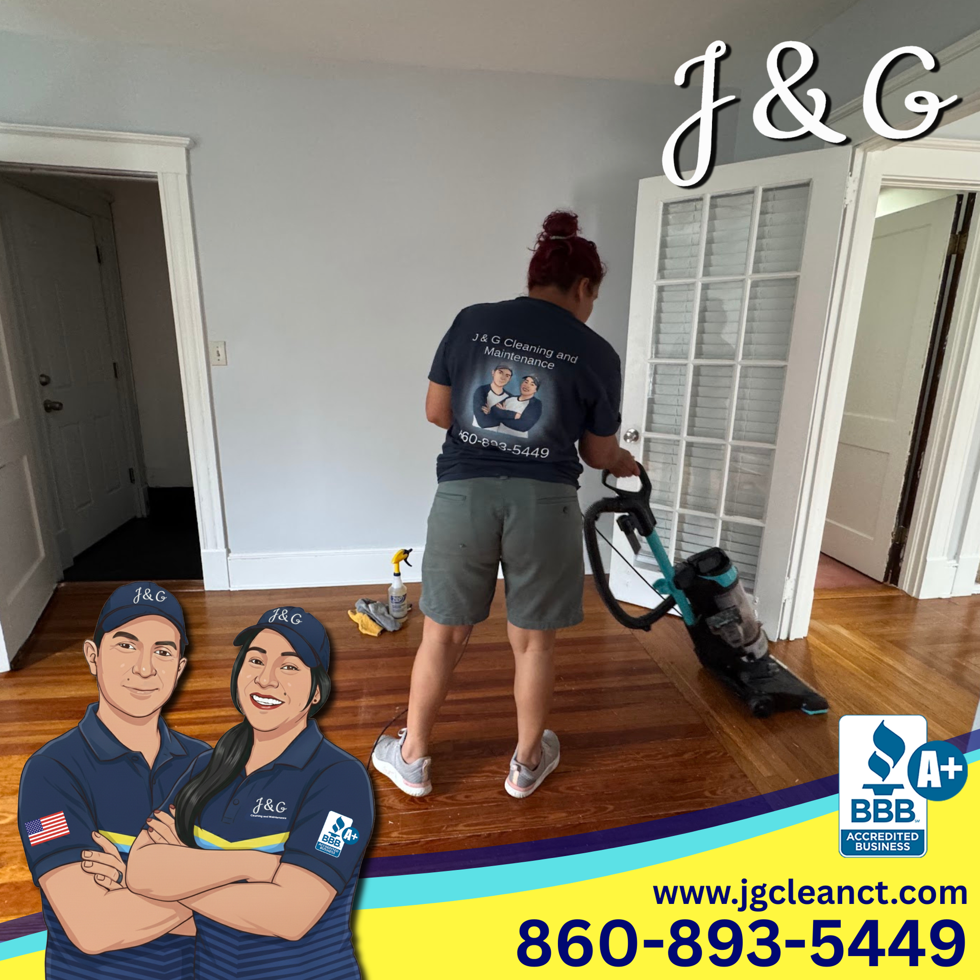 Professional home cleaning service vacuuming floors in West Hartford Connecticut