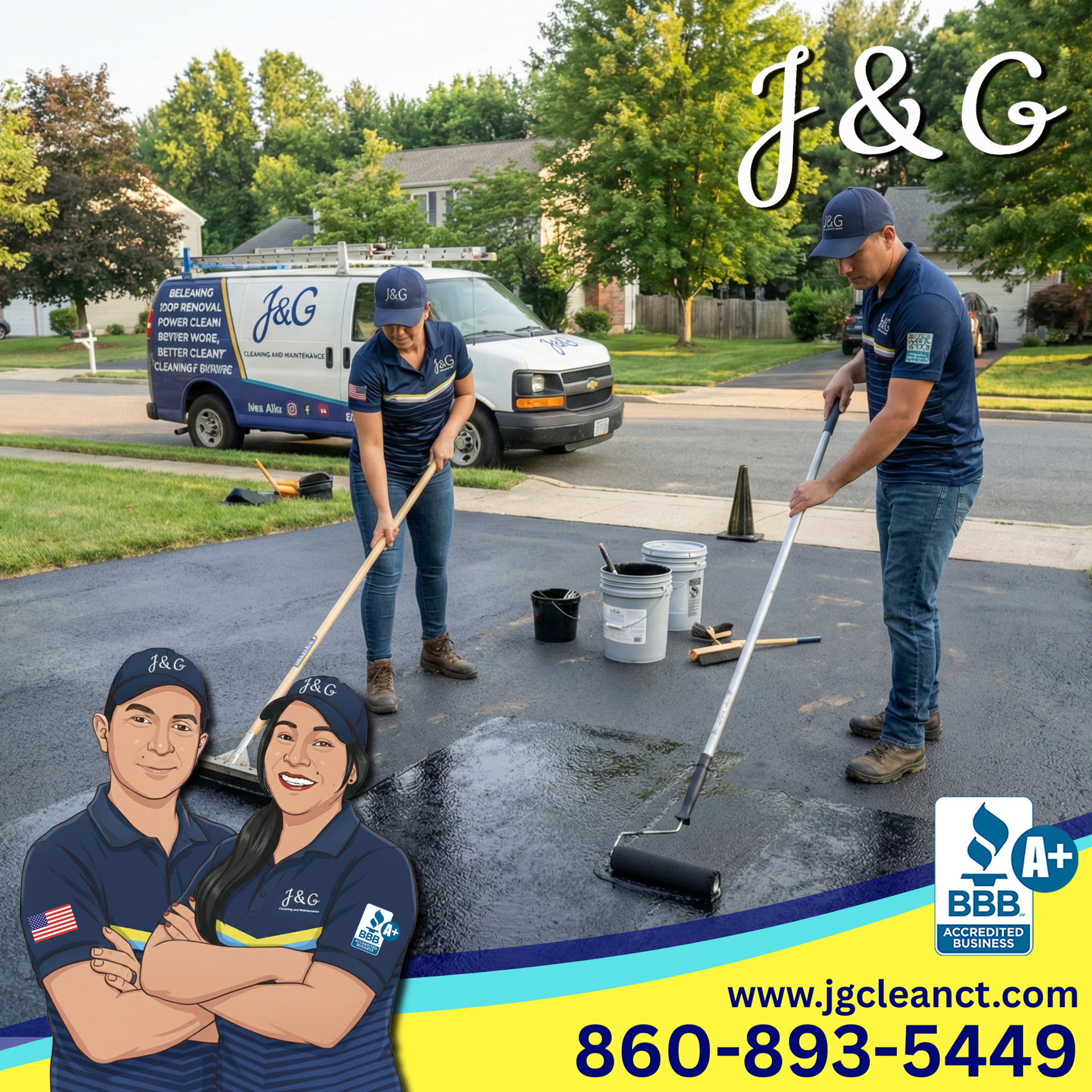 Driveway sealing service in New Britain CT applying fresh asphalt sealcoat for surface protection