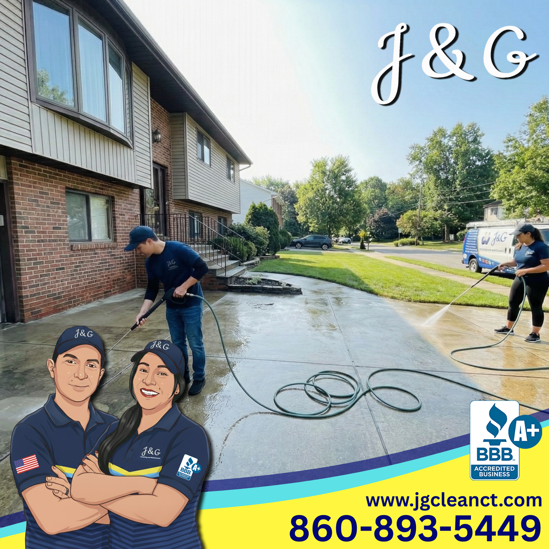 Before and after driveway power washing in Plainville CT showing stain removal and bright concrete