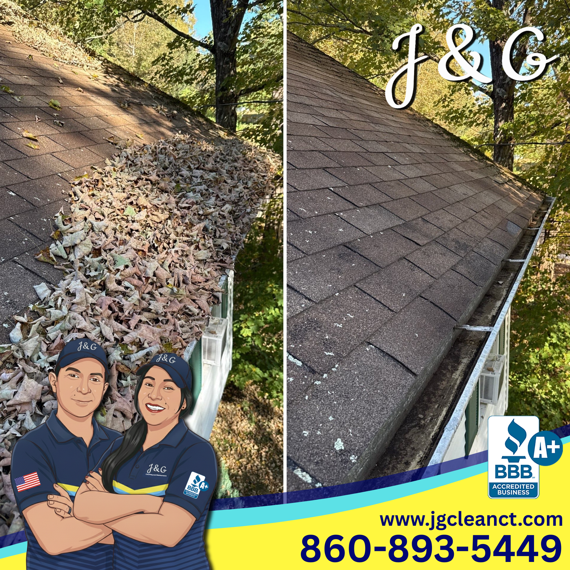 Two story home gutter cleaning service in Southington CT performed safely by professionals