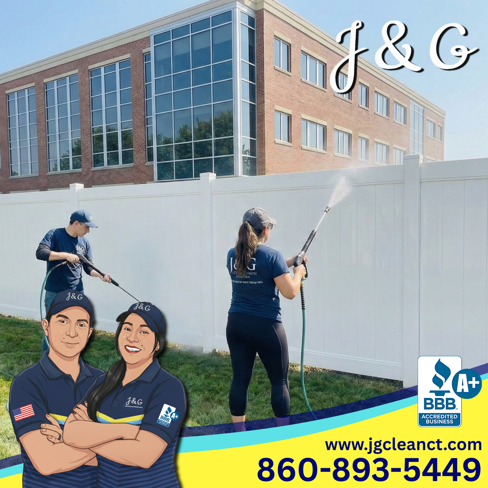 Residential vinyl fence power washing service in Cheshire CT for homes and properties