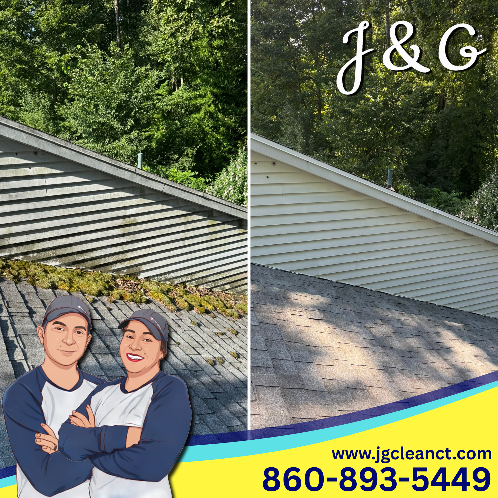 Professional roof cleaning service using brush on asphalt shingles in Bristol Connecticut