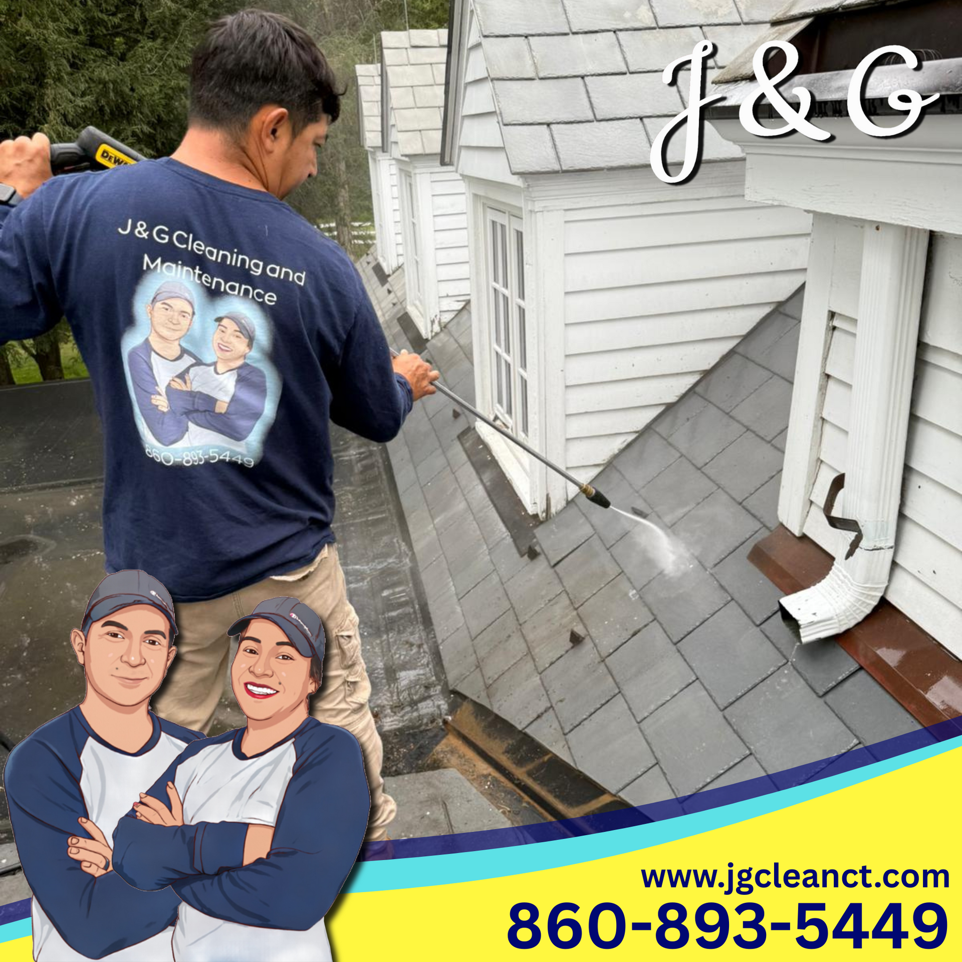 Roof washing with power washer in Southington CT by J & G Cleaning