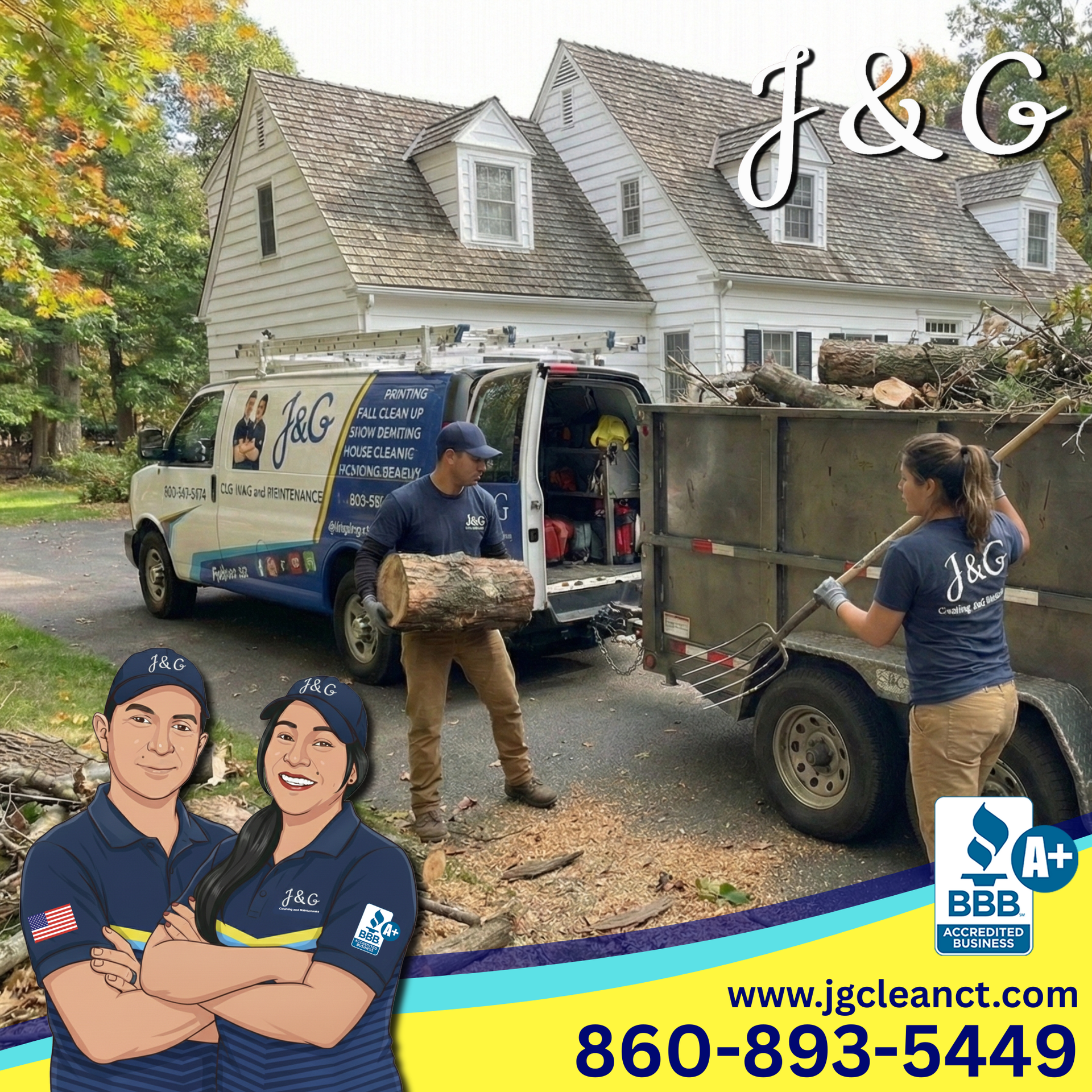 Yard waste removal service in New Britain CT by Jaime and Giselle from J & G Cleaning removing branches and yard debris