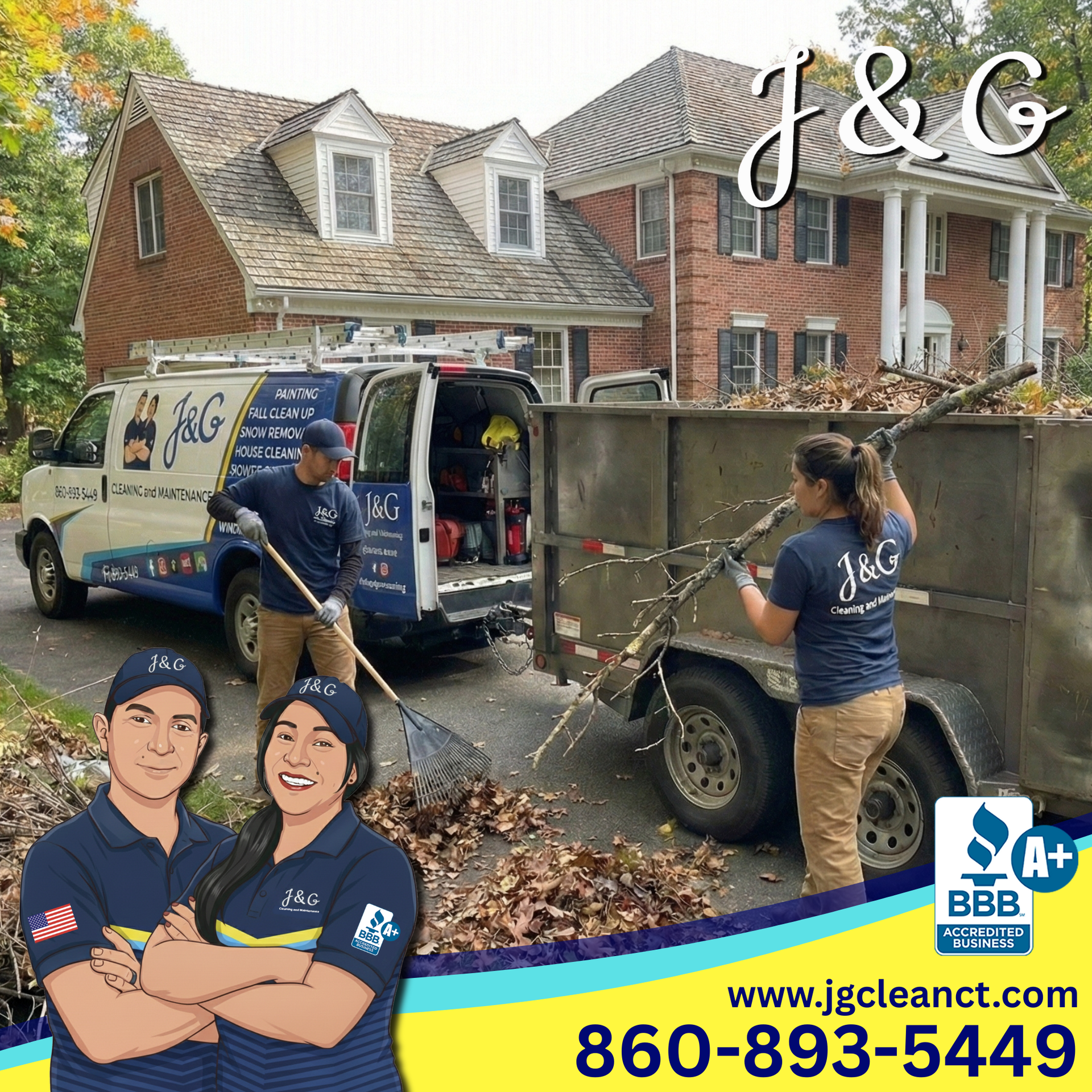 Jaime and Giselle loading yard waste into the truck during a yard cleanup in Bristol CT