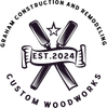 Logo for Graham Construction and Remodeling: Crossed chisels, banner "EST. 2024", star, circular text.