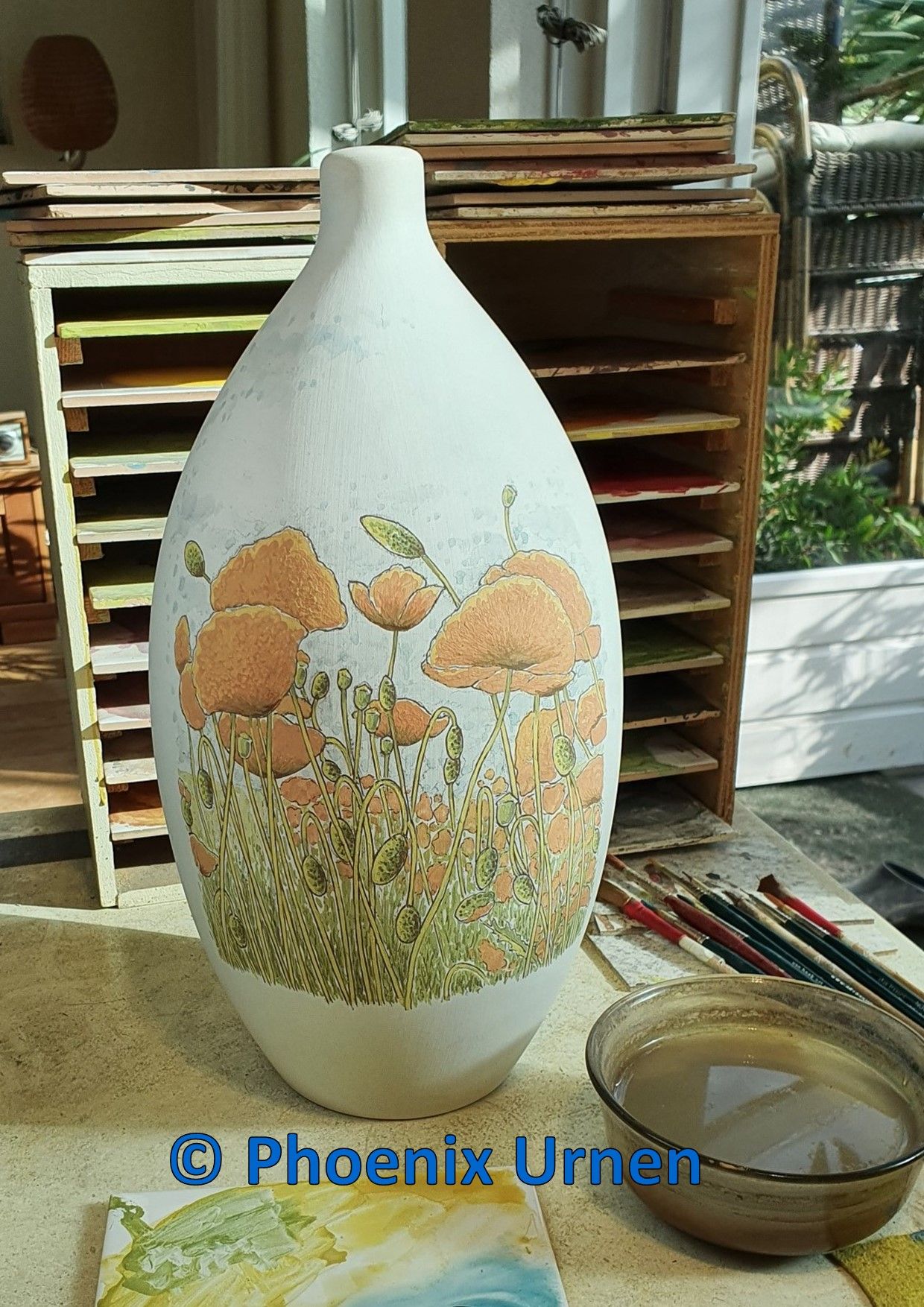 schilderproces speciaalopdracht naar rouwkaart Klaprozen