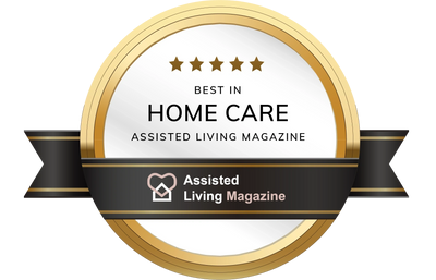 A badge that says best in home care assisted living magazine