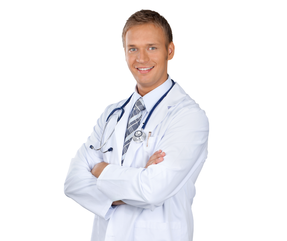 A smiling doctor with his arms crossed and a stethoscope around his neck.