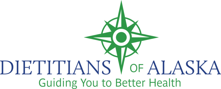 Logo of Dietitians of Alaska with compass and text