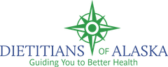 Logo of Dietitians of Alaska with compass and text 