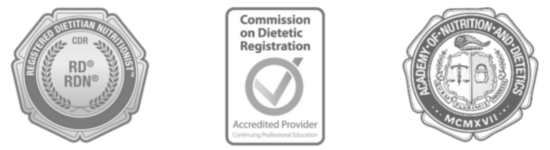 Three professional nutrition certification logos.