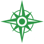 Green compass rose inside a circle.