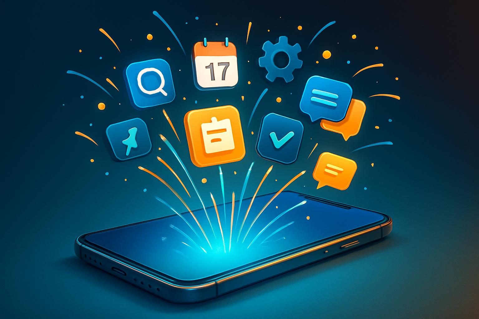 A smart phone with icons coming out of it.