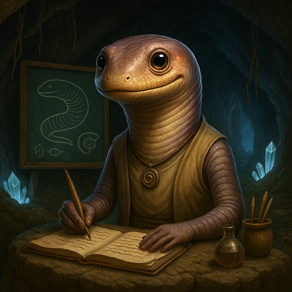 Un lagarto está sentado en un escritorio en un aula con una computadora portátil.