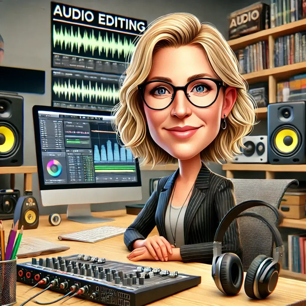 Una caricatura de una mujer sentada en un escritorio frente a una computadora.