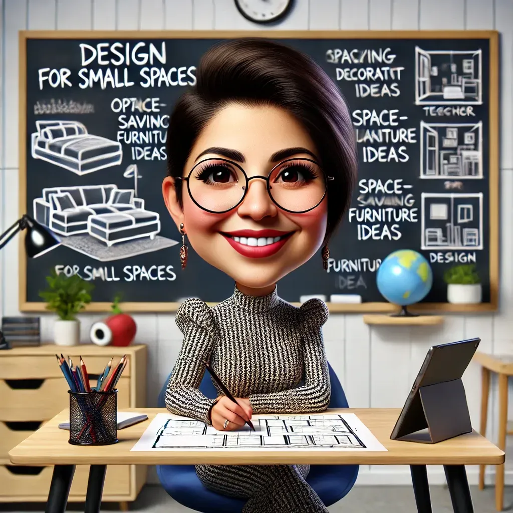 Una caricatura de una mujer sentada en un escritorio en un salón de clases