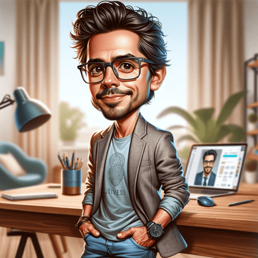 Una caricatura de un hombre con gafas parado frente a un escritorio.