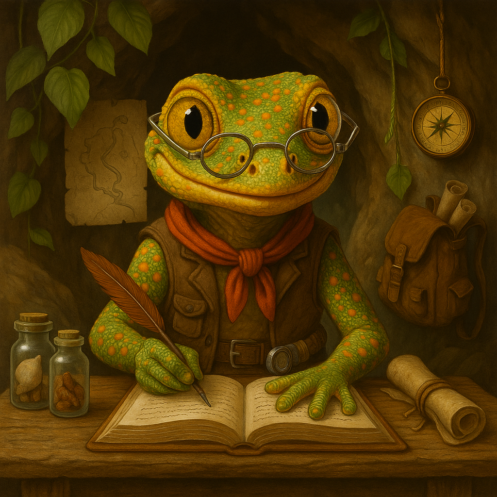 Un lagarto está sentado en un escritorio en un aula.