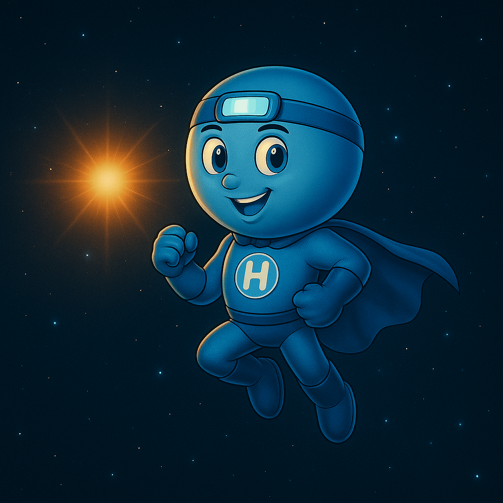 Un personaje de dibujos animados con la letra h en su camisa.
