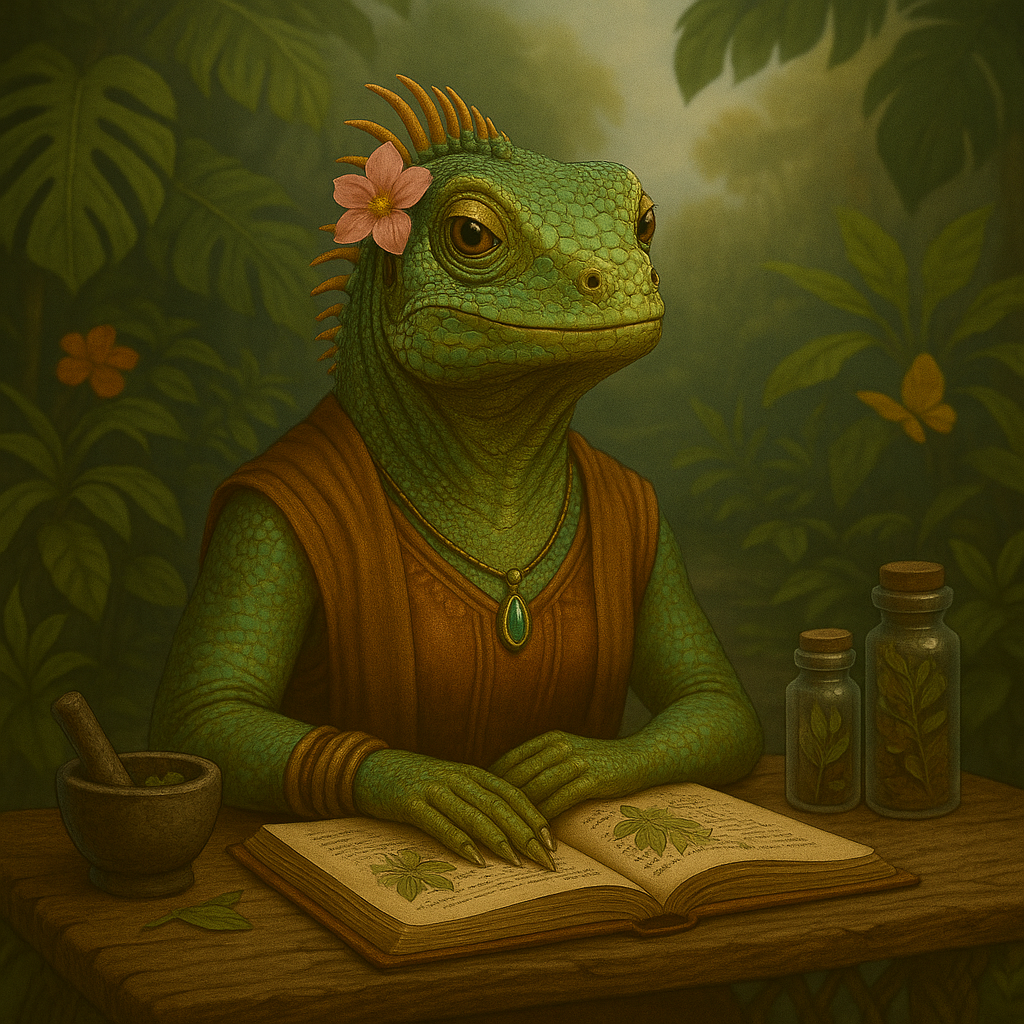 Un lagarto está sentado en un escritorio frente a una pizarra blanca que dice enseñar sobre los lagartos