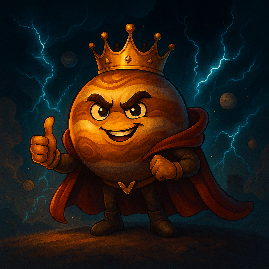 Un personaje de dibujos animados lleva una corona y una capa y hace un gesto de aprobación con el pulgar hacia arriba.