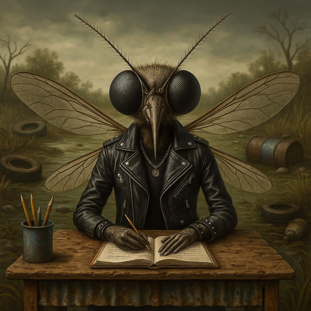 Un mosquito está sentado en un escritorio en un aula.