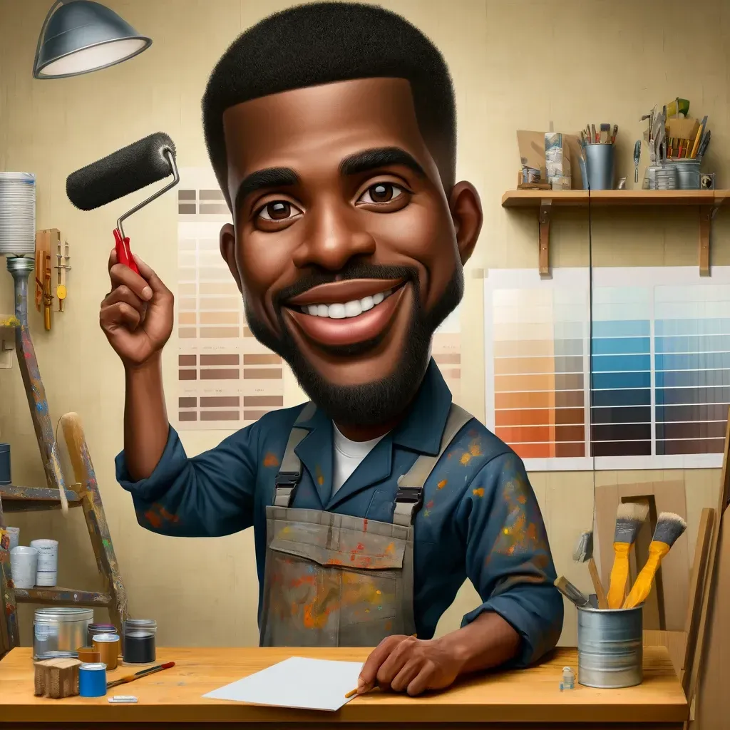 Una caricatura de un hombre sosteniendo un rodillo de pintura