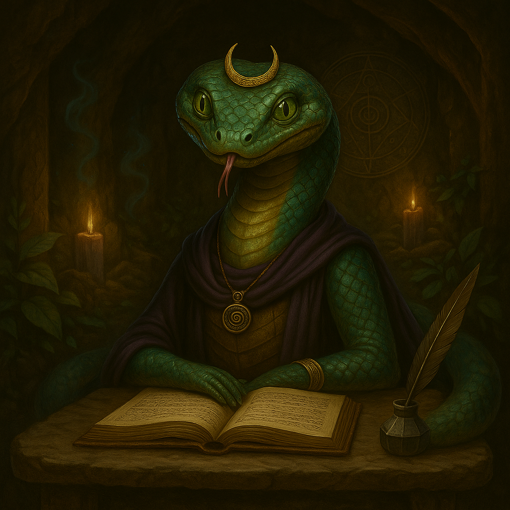 Una serpiente de dibujos animados está sentada en un escritorio en un salón de clases.