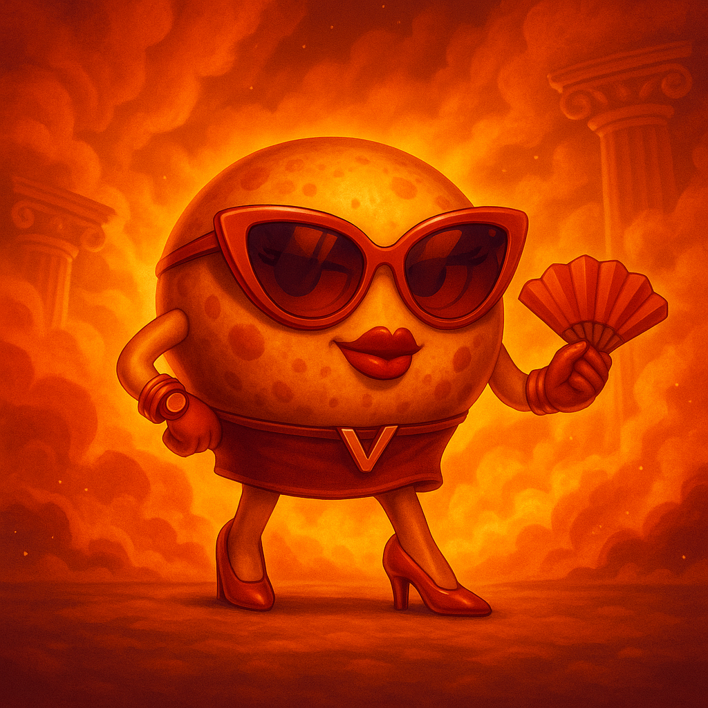 Un personaje de dibujos animados que lleva gafas de sol y sostiene un abanico.