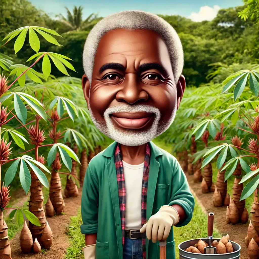 Un hombre con barba está parado frente a un campo de plantas.