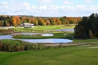 Chimney-Sweep-Portland-A view of a golf course with a house in the background.