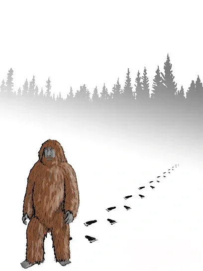Chimney-Sweep-Portland-A cartoon of a bigfoot standing in the snow with trees in the background.