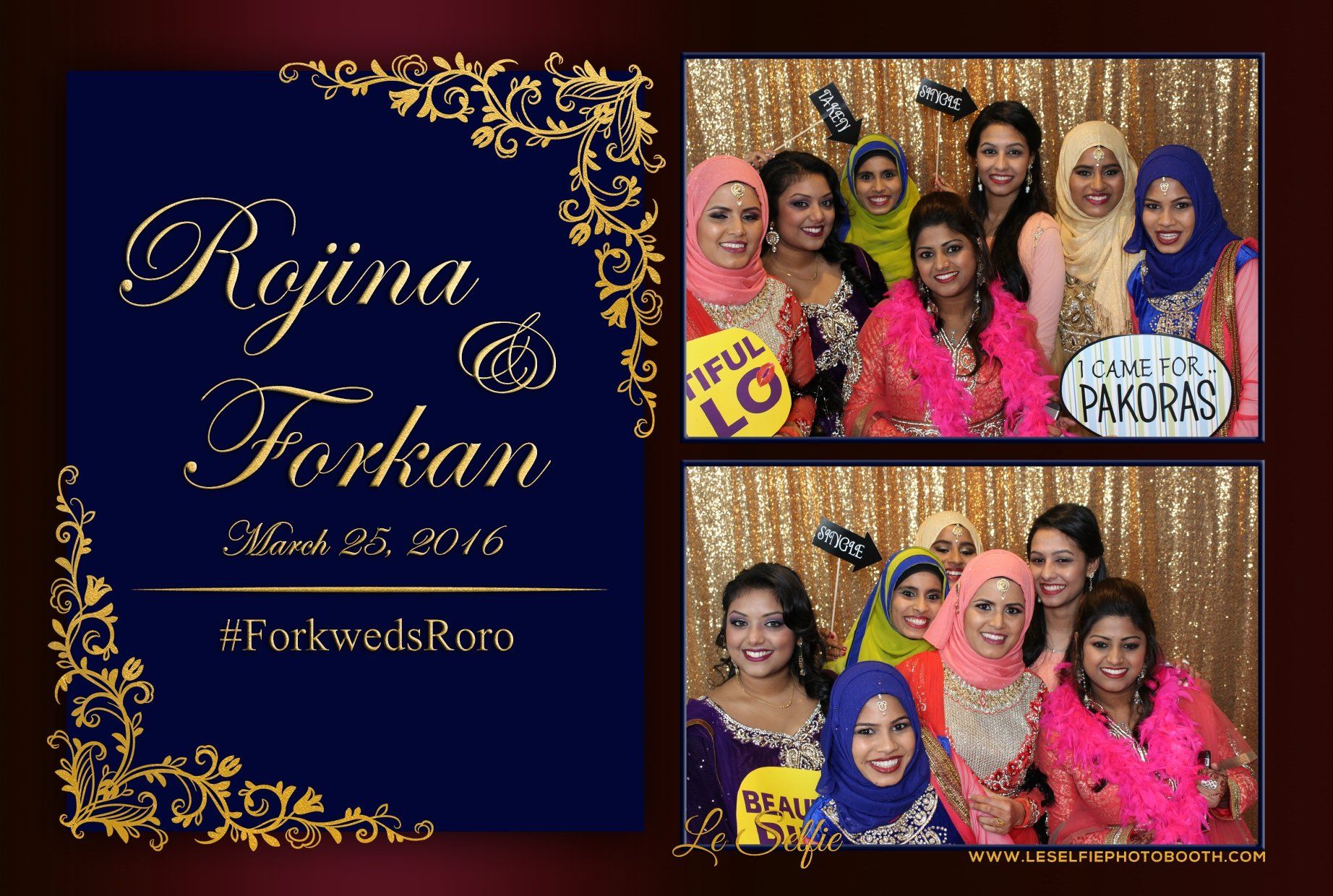 A group of women are posing for a picture in front of a sign that says rojina & forkan