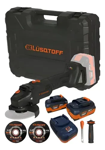 Amoladora angular 18v Brushless c/2 baterias de 4Ah,cargador accesorios y maletin AML115-9BK LUSQTOFF