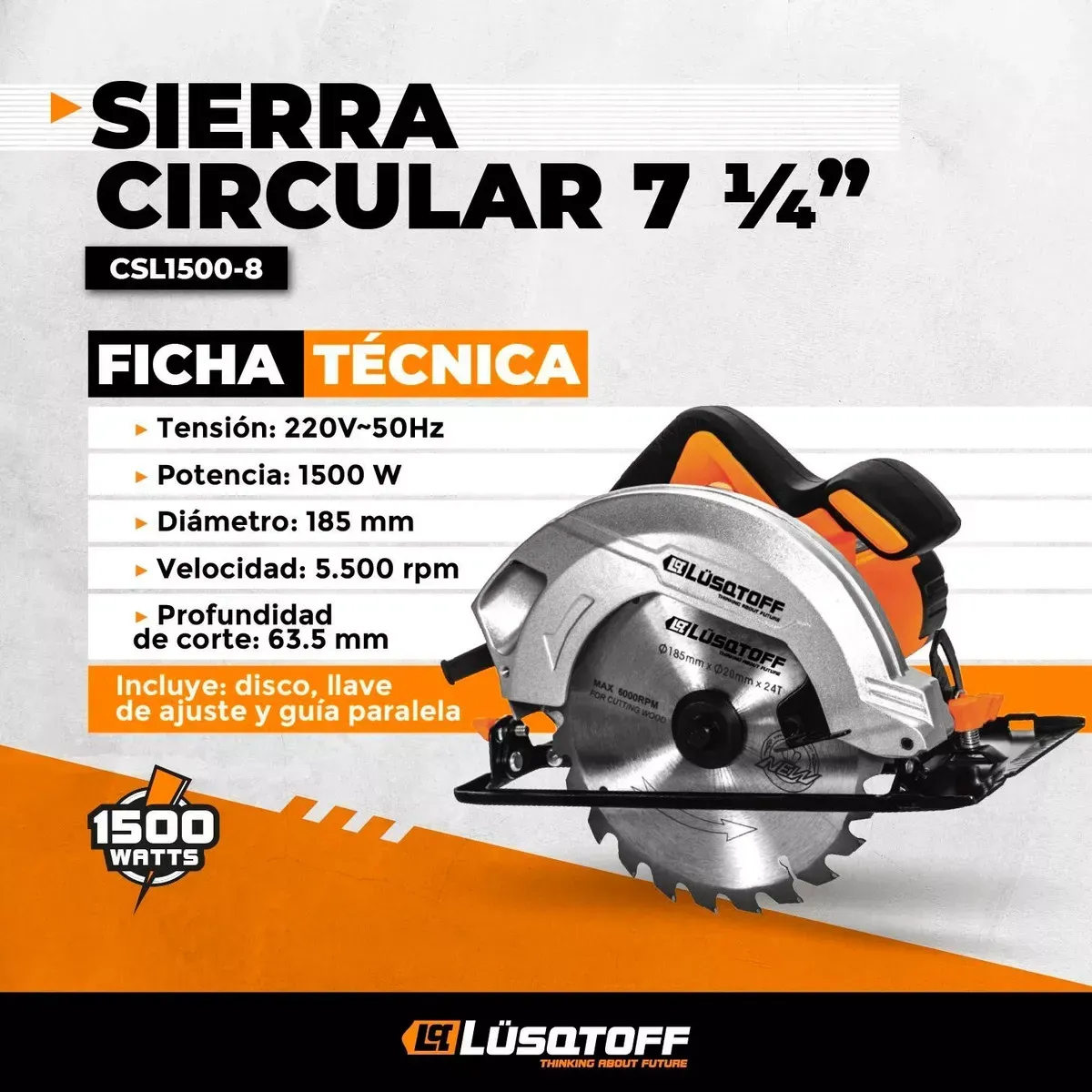 Sierra Circular Eléctrica Disco Lusqtoff CSL1500-8 185mm 1500Watts