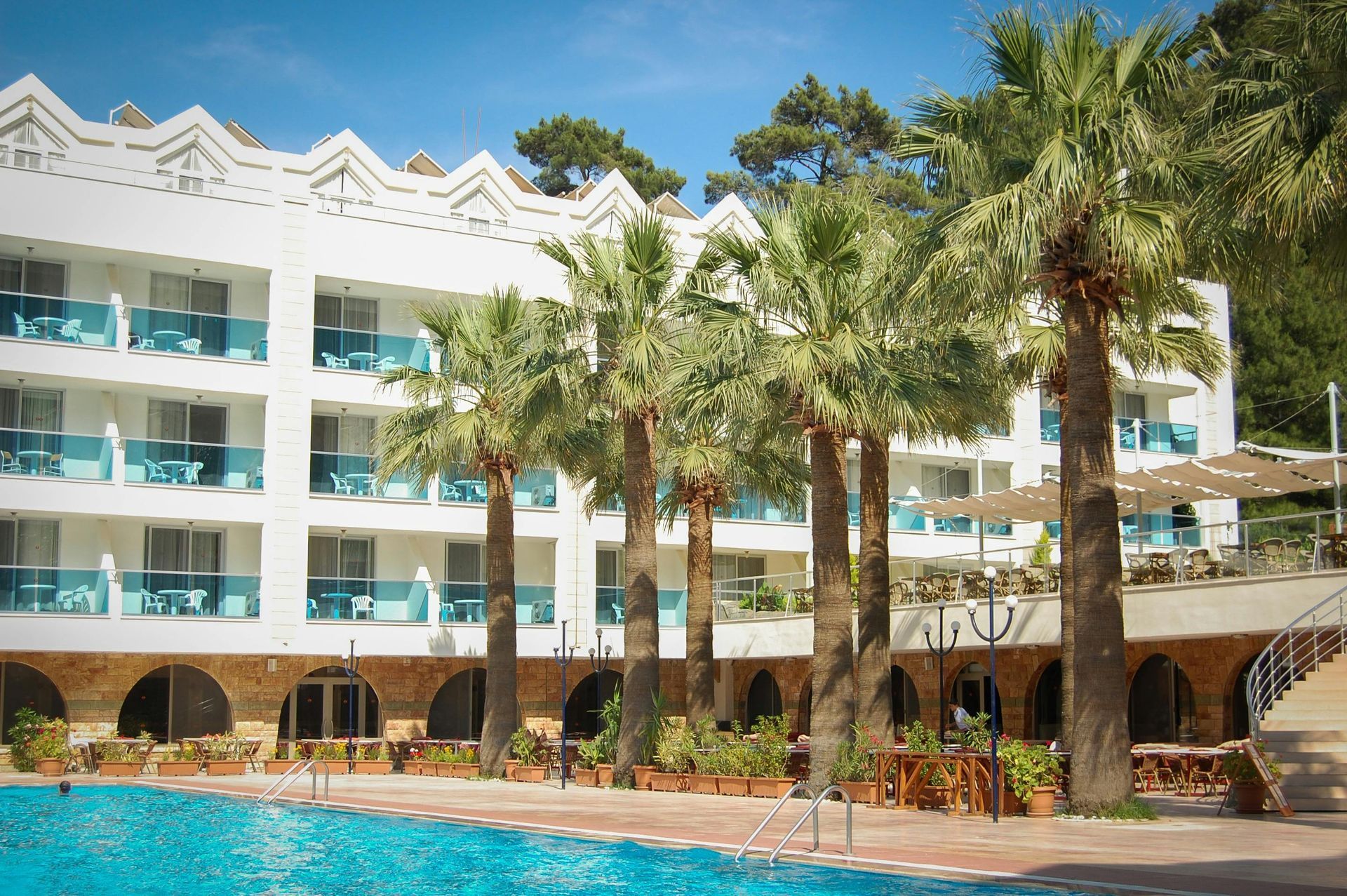 Hotel with blue pool