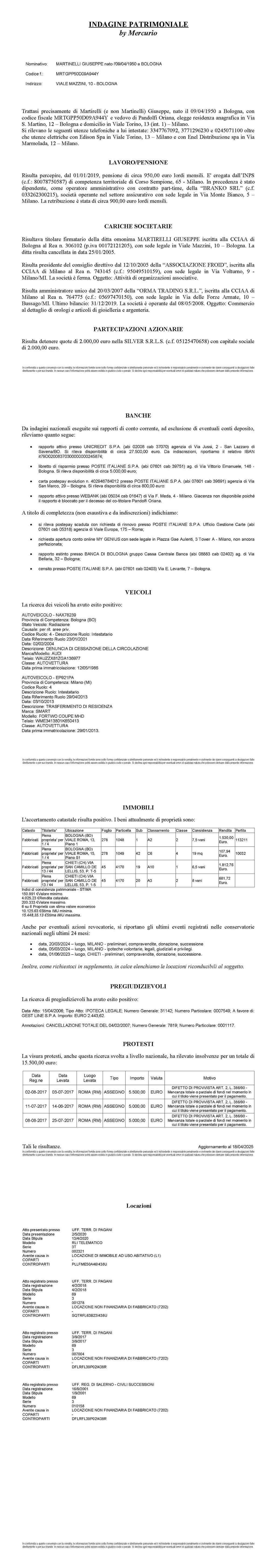 Esempio INDAGINE PATRIMONIALE