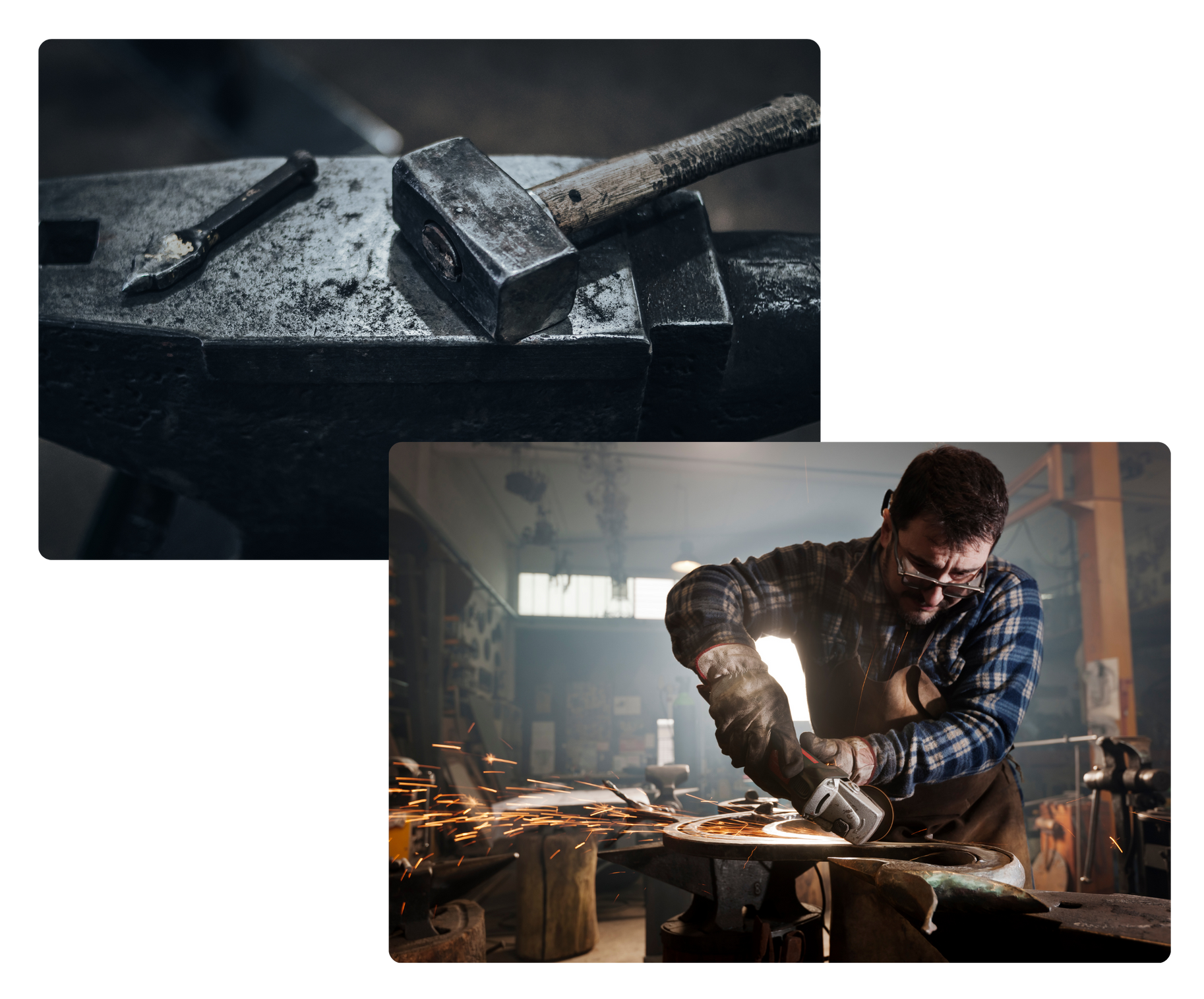A blacksmith is working on a piece of metal on an anvil.