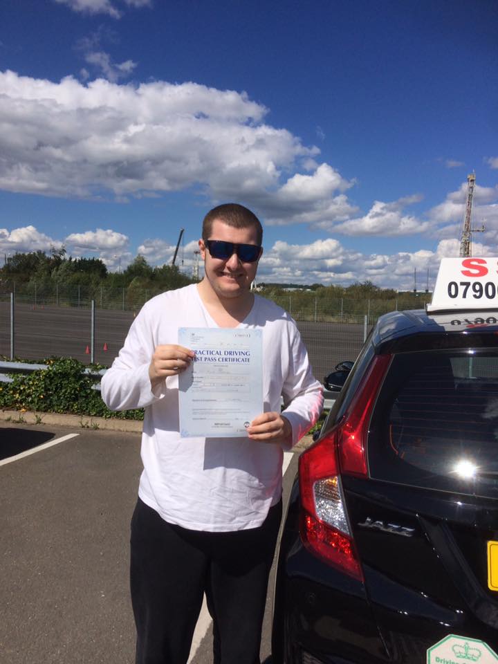 A man passing the driving test