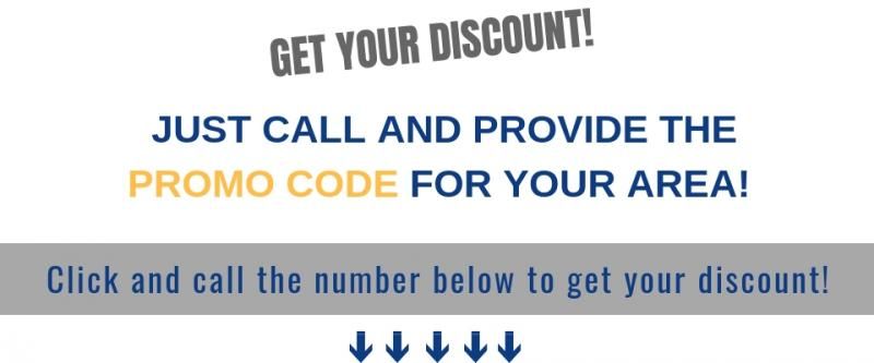 Text encouraging users to call and provide a promo code for a discount.