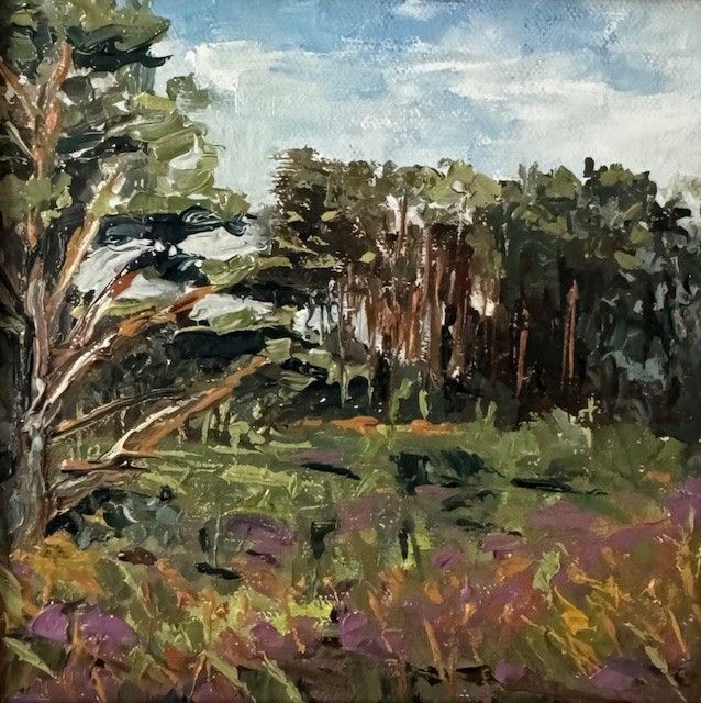  Purple Vista, Tunstall Road, oil on canvas, 6 x 6, framed
