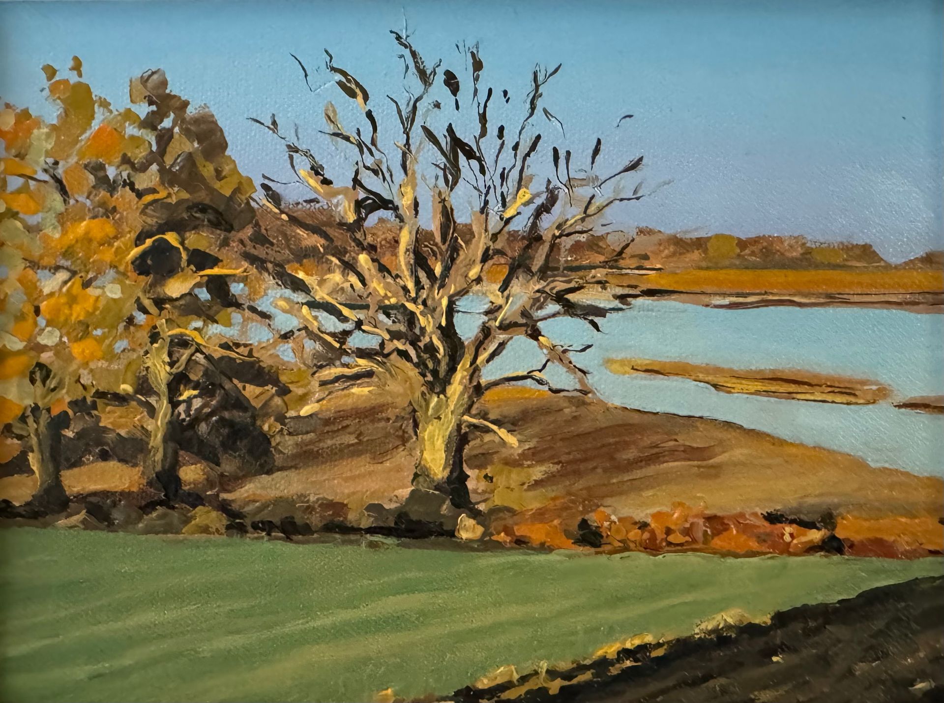 Winter Blue Sky, Iken, oil on canvas, 19.2 x 14.2cm, framed