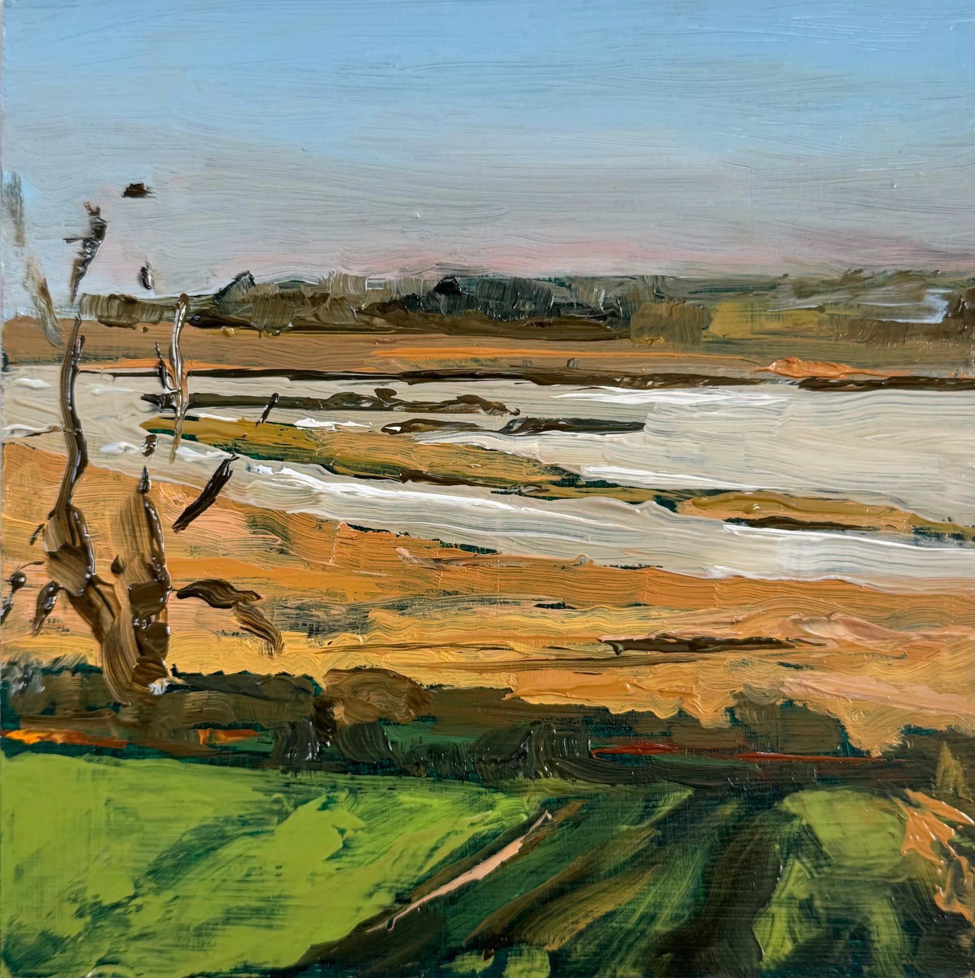 Winter Alde, Iken, oil on board, 14.5 x 14.5cm, framed